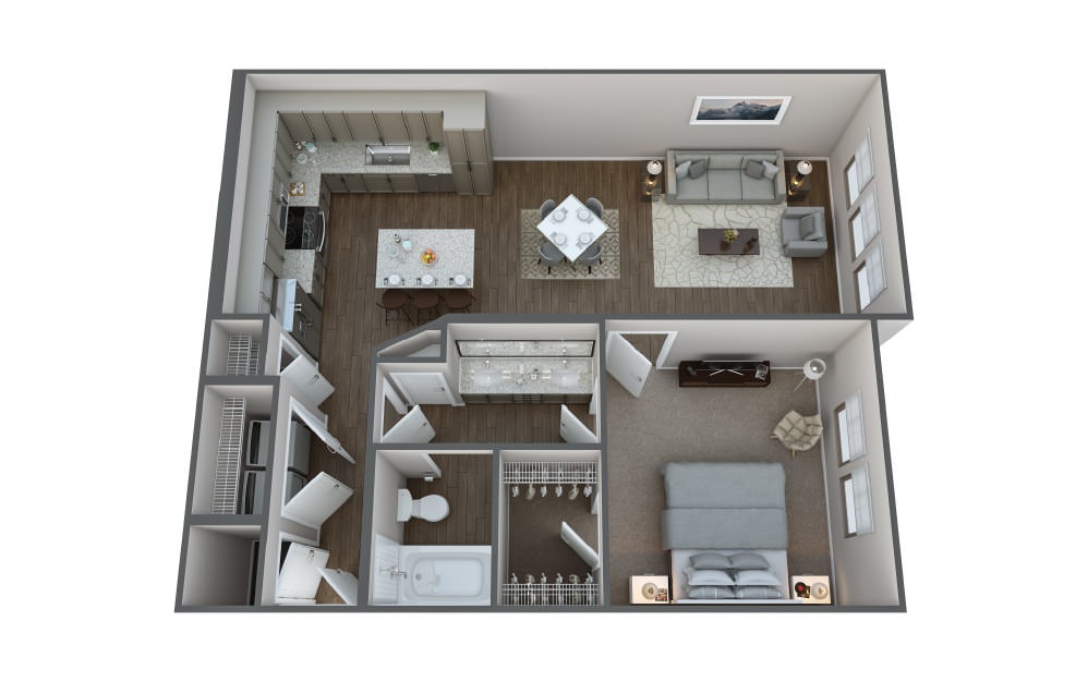 A1C - 1 bedroom floorplan layout with 1 bath and 820 square feet.