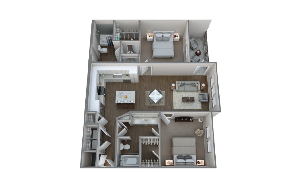 B2A - 2 bedroom floorplan layout with 2 baths and 1150 square feet.