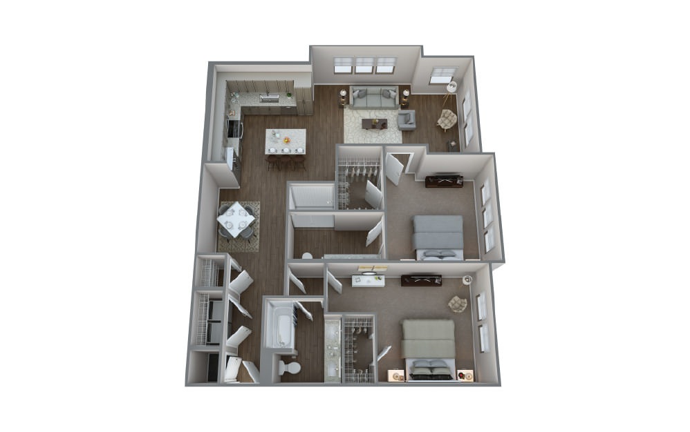 B2C - 2 bedroom floorplan layout with 2 baths and 1278 square feet.