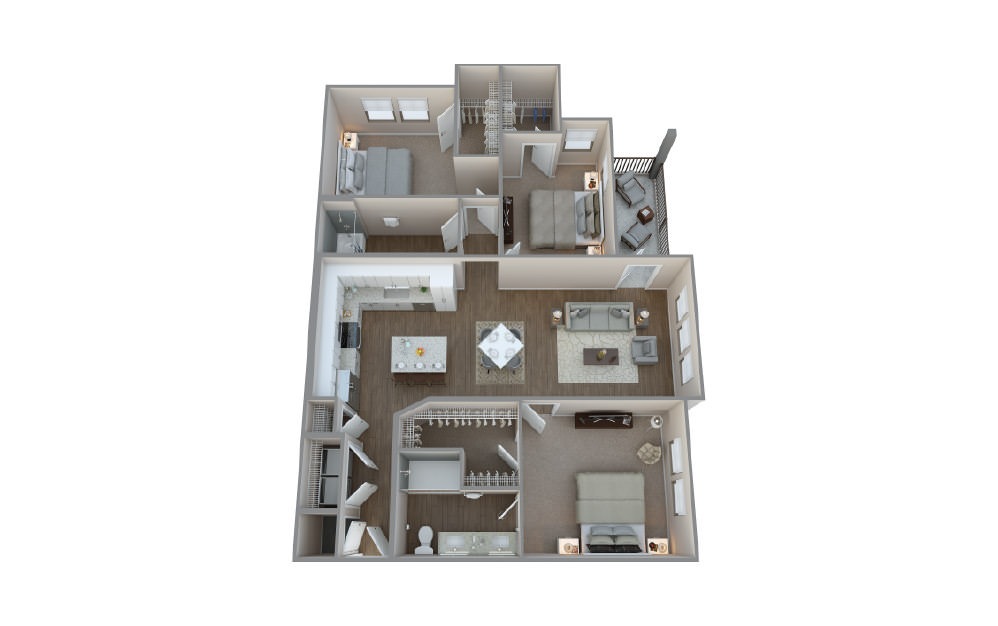 C2A - 3 bedroom floorplan layout with 2 baths and 1340 square feet.